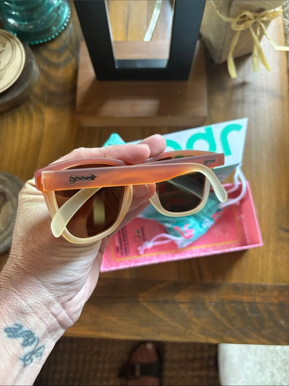 Goodr Ombre Rectangular Sunglasses — Peach to Cream Frame
